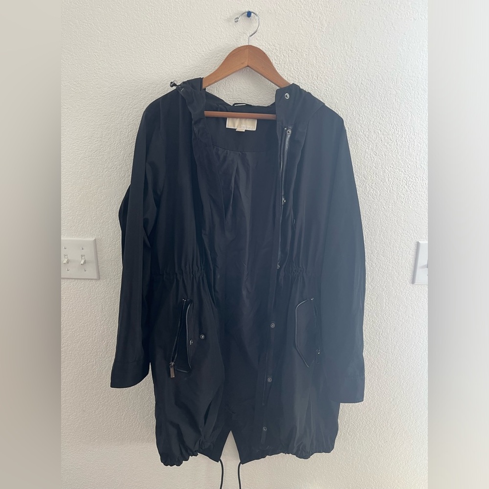 Black Michael Kors trench style rain jacket